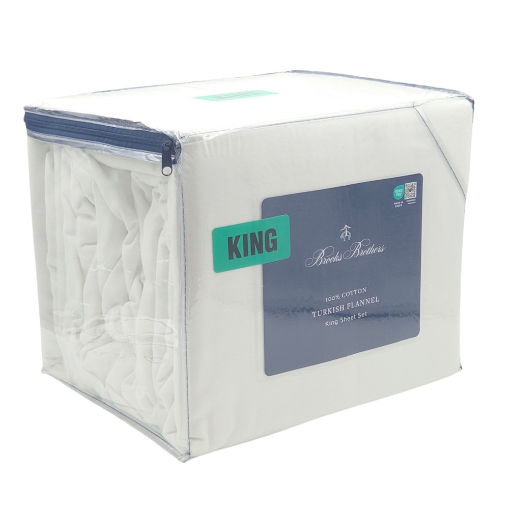 Brooks Brothers King Size 4pc Turkish Cotton Flannel Sheet Set Ivory